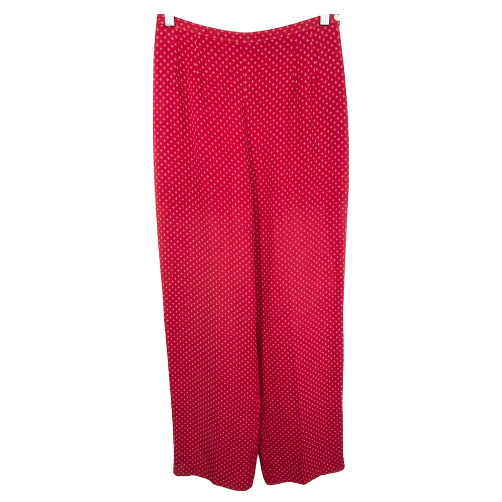 Talbots‎ Size 8 Pants Red Silk Red Gold Print High Waist Lined VTG Classic 959